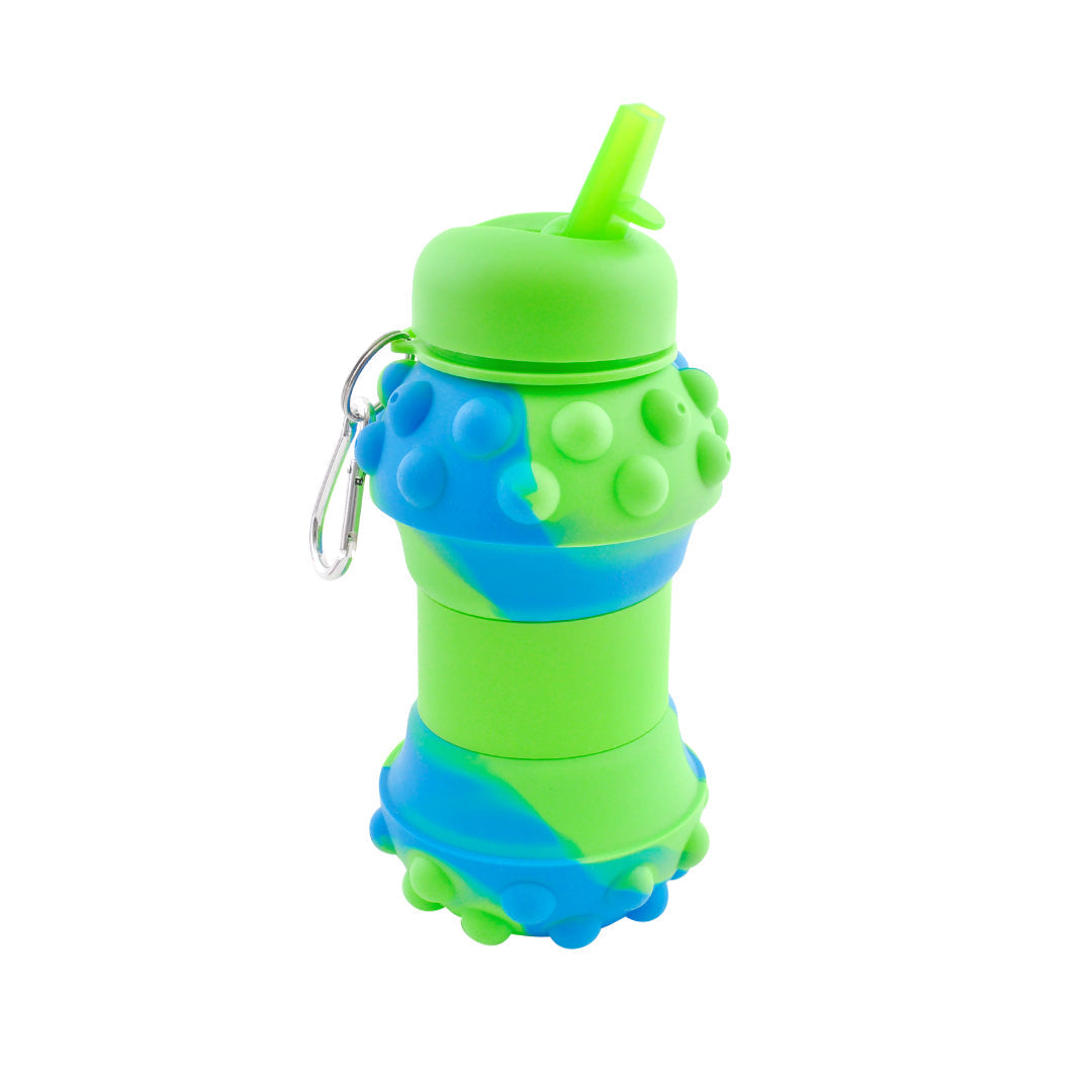 Kaiser Toy Box - Kids Fidget Collapsible Drink Bottle - GREEN/BLUE MARBLE